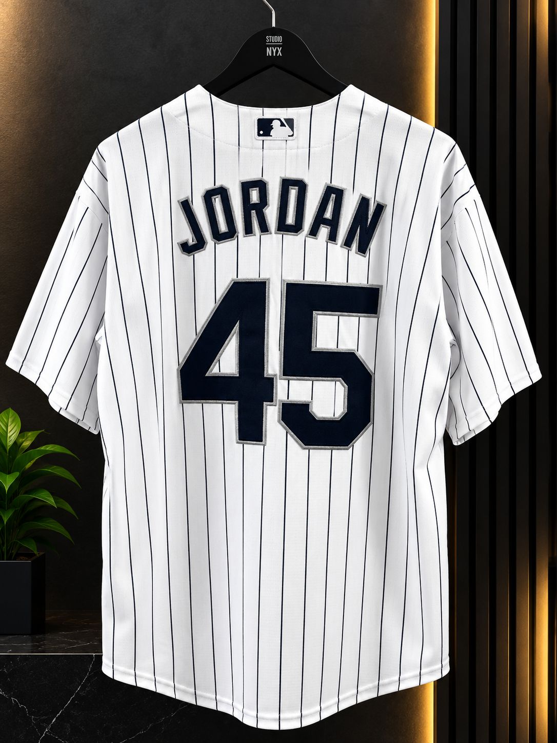JORDAN #45 BASEBALL JERSEY – WHITE PINSTRIPE