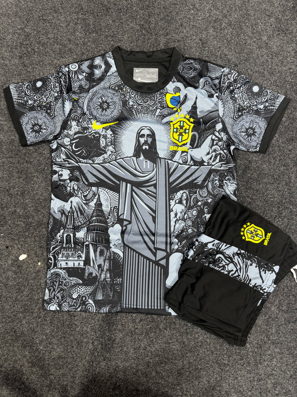 BRAZIL INSPIRED SPECIAL EDITION BLACK & GREY FOOTBALL TRAINING KIT SET