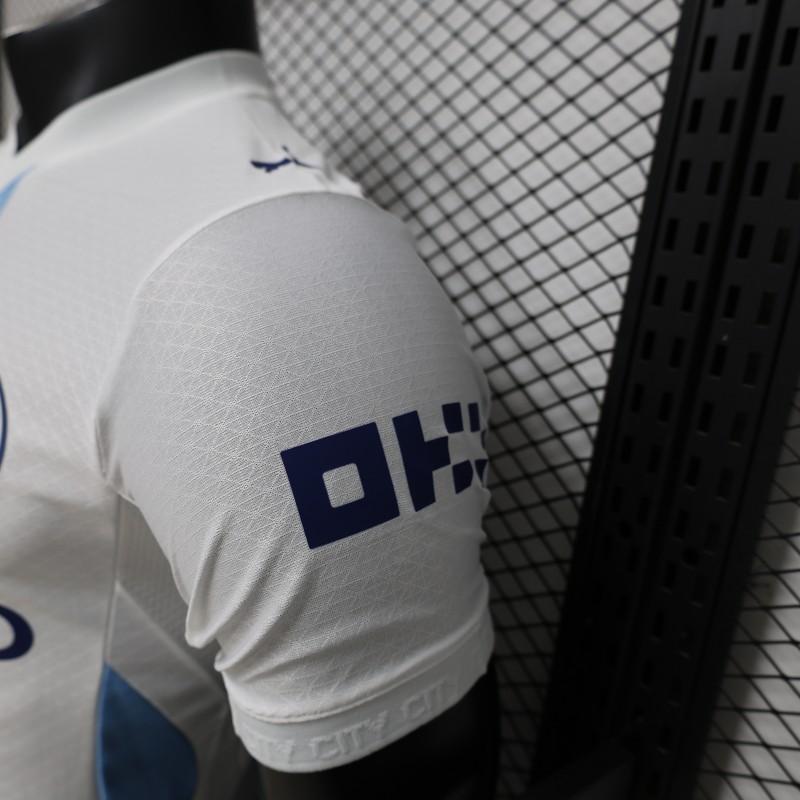 MANCHESTER CITY AWAY 26/27 WHITE WITH BLUE STRIPE PLAYER VERSION JERSEY WITH LOGO | PREMIUM FOOTBALL JERSEY