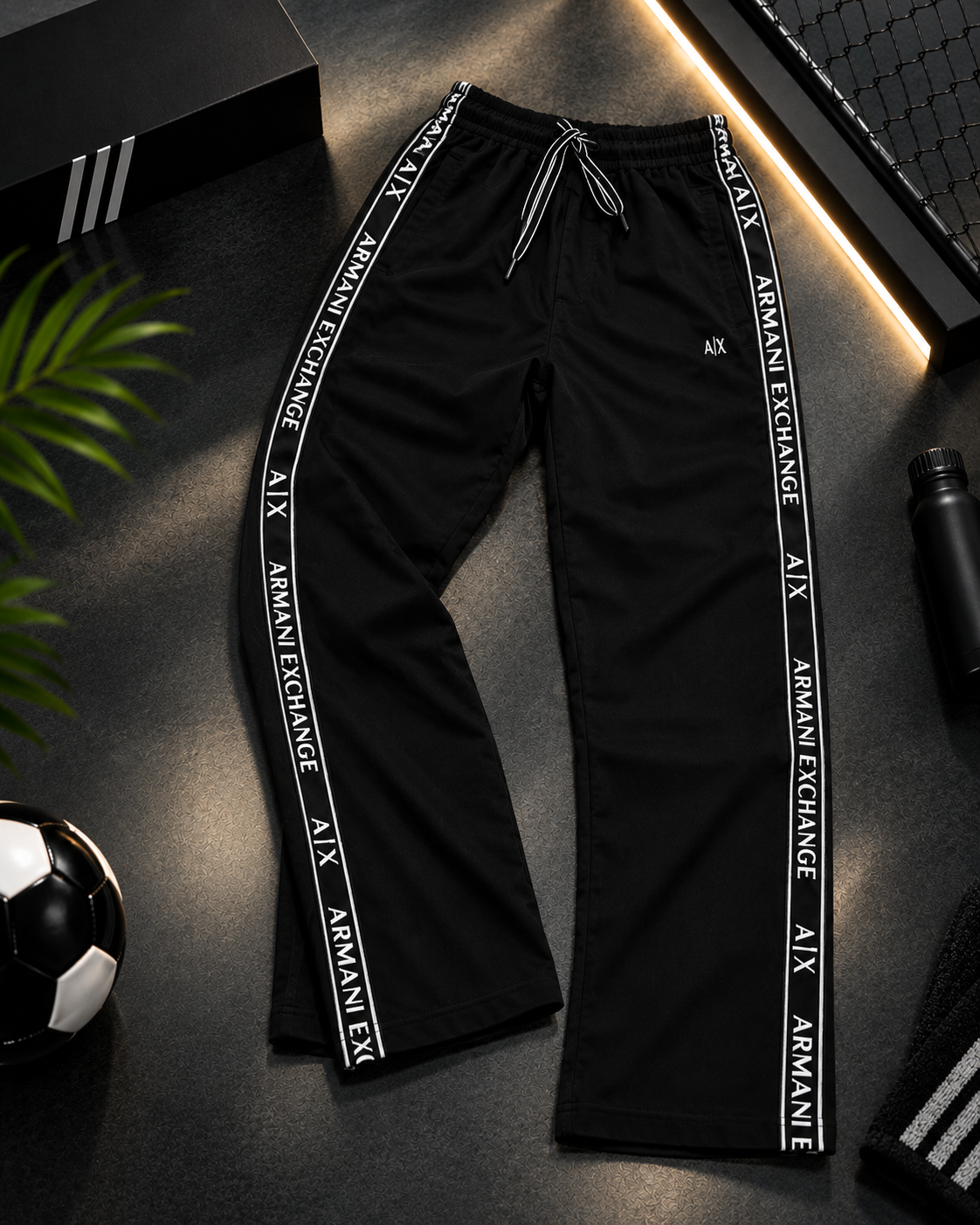 BLACK TRACK PANTS WITH PRINTED SIDE TAPE