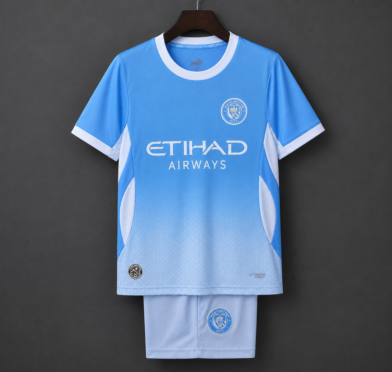 MANCHESTER CITY HOME 2026/27 KIDS SET WITH LOGO | KIDS FOOTBALL JERSEY & SHORTS