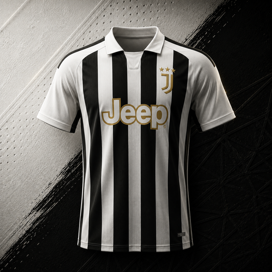 JUVENTUS 26/27 HOME PLAYER VERSION BLACK & WHITE STRIPE GOLD EDITION JERSEY WITH LOGO