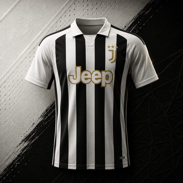 JUVENTUS 26/27 HOME PLAYER VERSION BLACK & WHITE STRIPE GOLD EDITION JERSEY WITH LOGO
