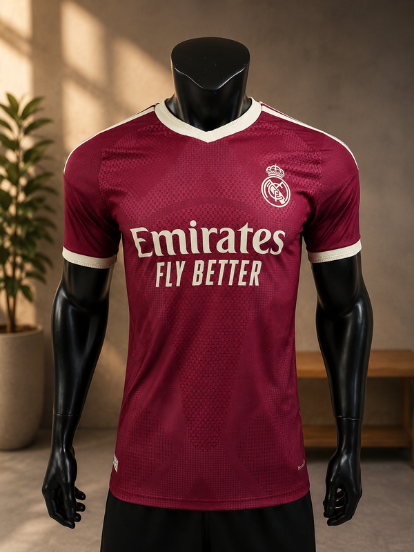 REAL MADRID THIRD 26/27 BURGUNDY RED PLAYER VERSION JERSEY WITH LOGO