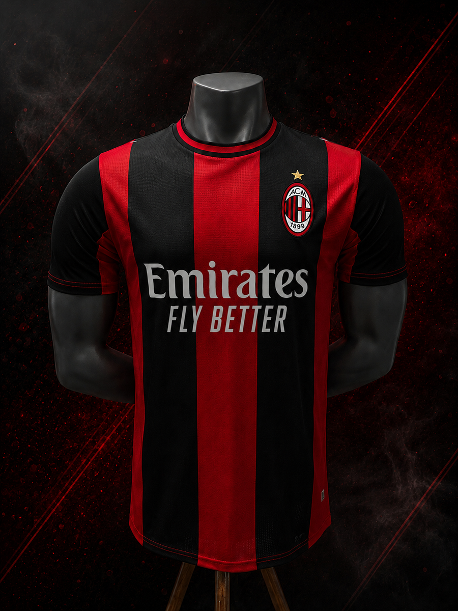 AC MILAN HOME 26/27 RED & BLACK VERTICAL STRIPE PLAYER VERSION JERSEY WITH LOGO