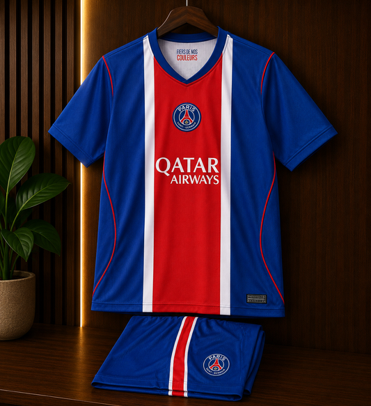 PSG HOME 26/27 JERSEY WITH SHORTS KIT SET WITH LOGO | PREMIUM FOOTBALL KIT