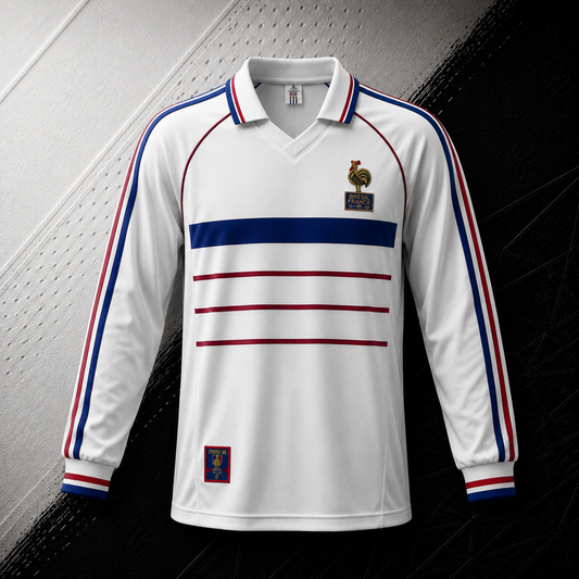 FRANCE RETRO 1998 AWAY LONG SLEEVE JERSEY WITH LOGO | PREMIUM RETRO FOOTBALL JERSEY