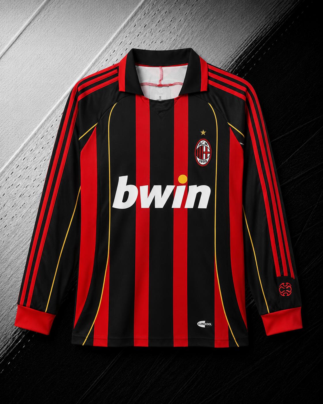 AC MILAN RETRO HOME LONG SLEEVE JERSEY WITH LOGO | PREMIUM RETRO FOOTBALL JERSEY