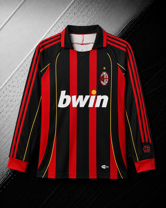 AC MILAN RETRO HOME LONG SLEEVE JERSEY WITH LOGO | PREMIUM RETRO FOOTBALL JERSEY