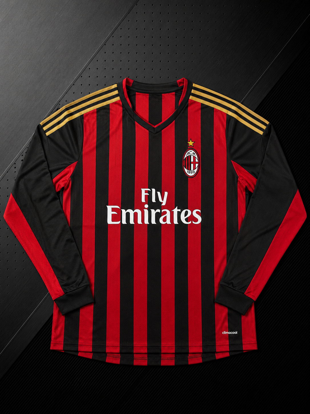 AC MILAN RETRO 2013/14 HOME LONG SLEEVE JERSEY WITH LOGO | PREMIUM RETRO FOOTBALL JERSEY