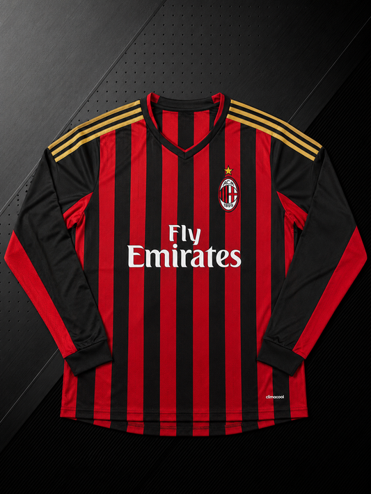 AC MILAN RETRO 2013/14 HOME LONG SLEEVE JERSEY WITH LOGO | PREMIUM RETRO FOOTBALL JERSEY