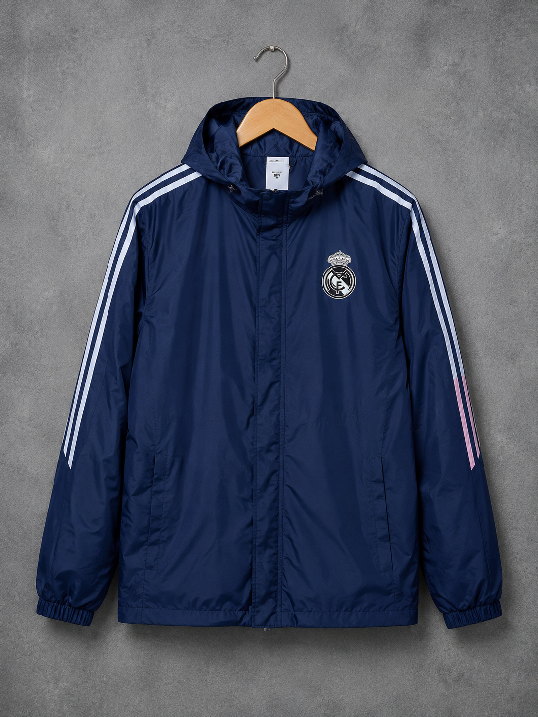 Real Madrid  Navy Blue Hooded Windbreaker Jacket – Classic Football Training Jacket