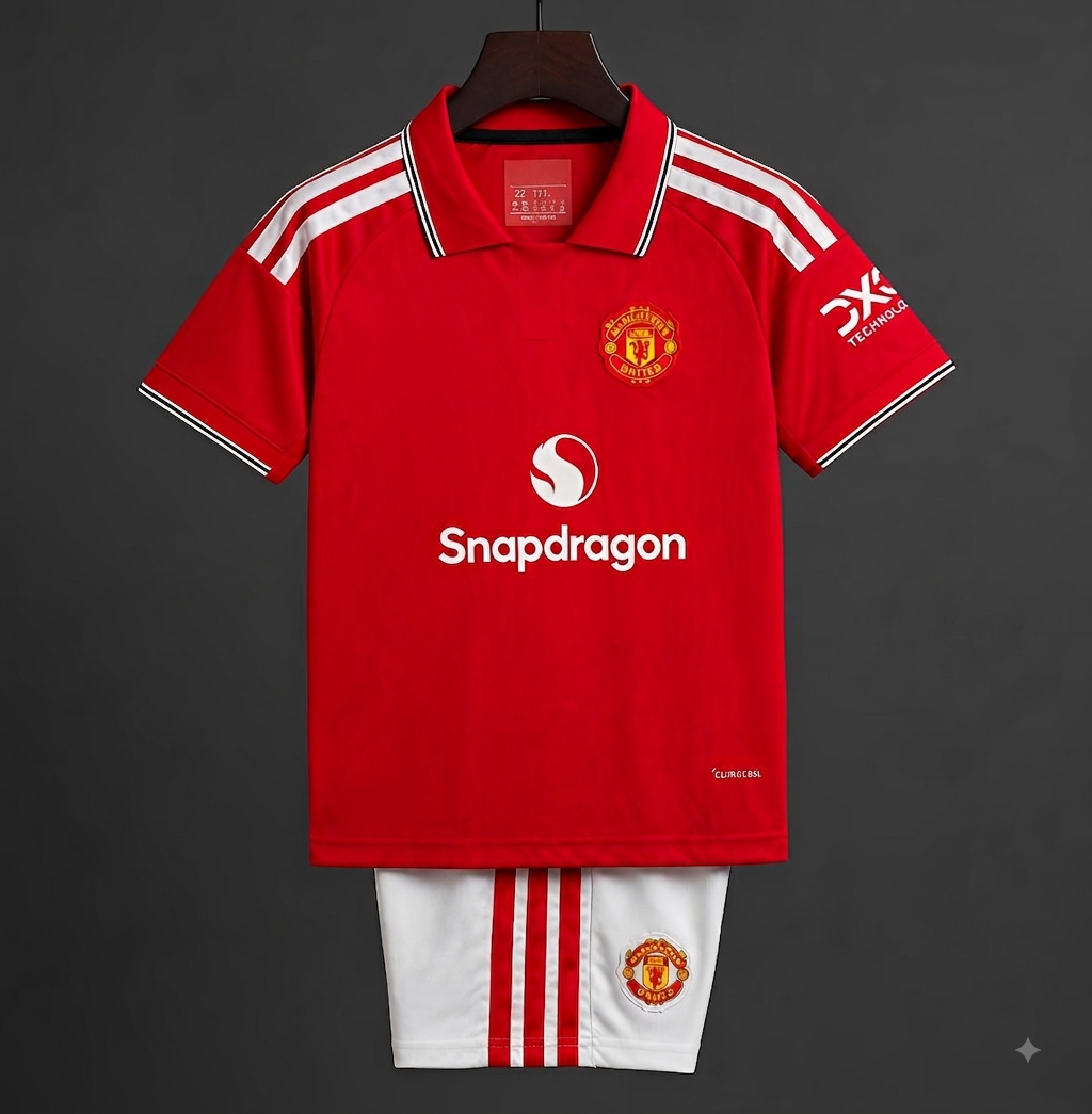 MANCHESTER HOME 2026/27 KIDS SET JERSEY WITH SHORTS WITH LOGO | KIDS FOOTBALL KIT