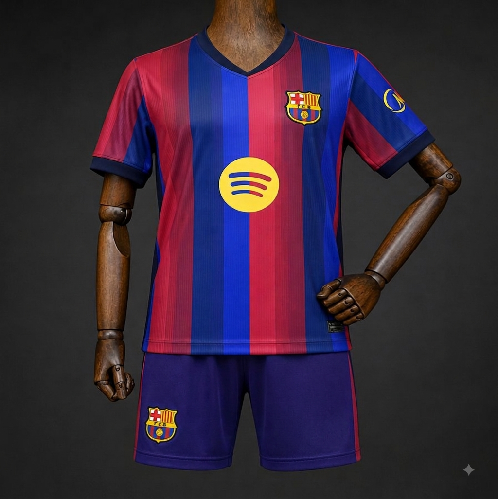 BARCA HOME 2026/27 KIDS SET JERSEY WITH SHORTS WITH LOGO | KIDS FOOTBALL KIT