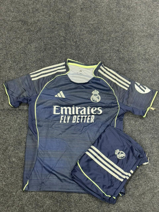 REAL MADRID NAVY BLUE AWAY FOOTBALL KIT SET (WITH SHORTS) – 2024/25