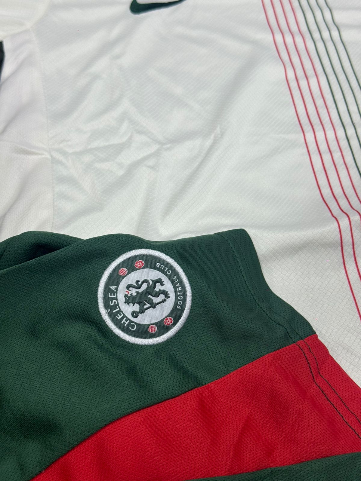 Chelsea FC Inspired Away Football Kit Set – Jersey & Shorts (Cream/Green/Red Edition)