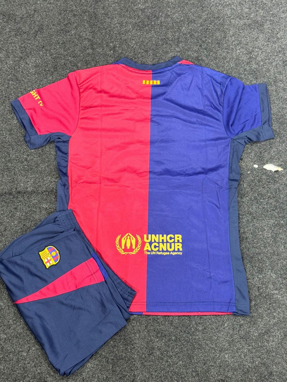 FC BARCELONA 2024/25 HOME FOOTBALL KIT INSPIRED SET – JERSEY & SHORTS (RED & BLUE EDITION)