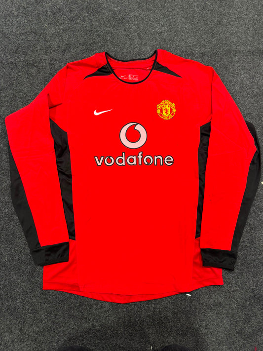 MANCHESTER UNITED RETRO 2002/04 HOME LONG SLEEVE JERSEY WITH LOGO | PREMIUM RETRO FOOTBALL JERSEY