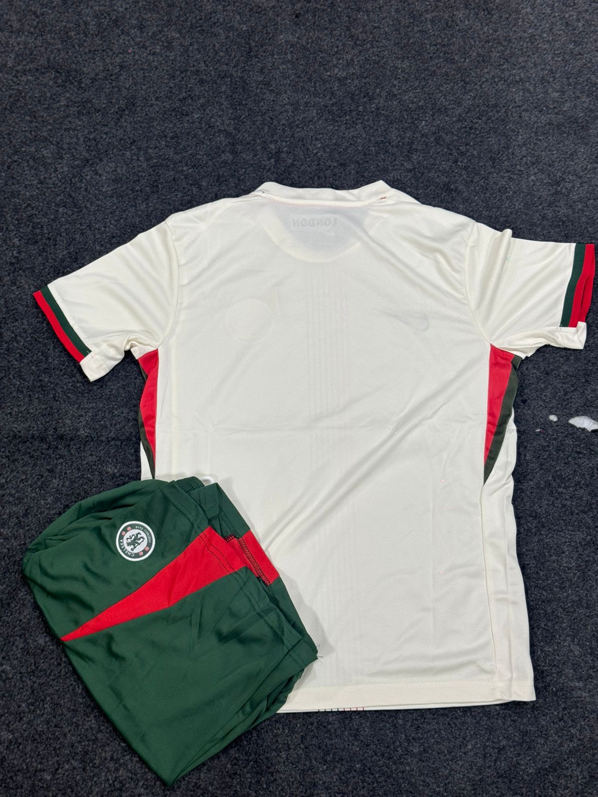 Chelsea FC Inspired Away Football Kit Set – Jersey & Shorts (Cream/Green/Red Edition)