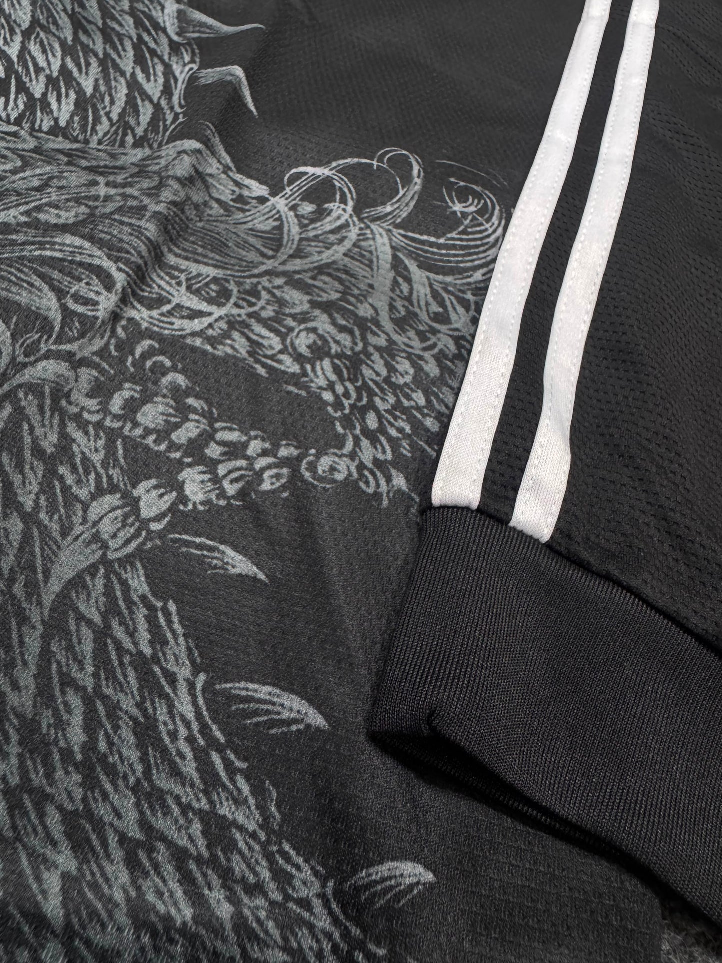 REAL MADRID RETRO BLACK DRAGON EDITION LONG SLEEVE JERSEY WITH LOGO | PREMIUM RETRO FOOTBALL JERSEY