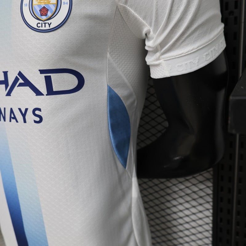 MANCHESTER CITY AWAY 26/27 WHITE WITH BLUE STRIPE PLAYER VERSION JERSEY WITH LOGO | PREMIUM FOOTBALL JERSEY
